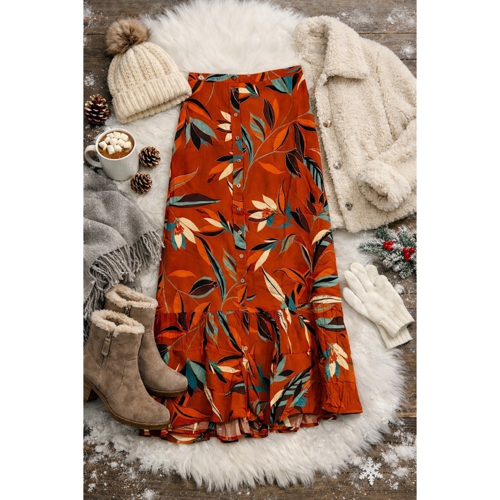 NWT DR2 Daniel Rainn Rust and Teal Floral Maxi Skirt Designed For Curves 3x